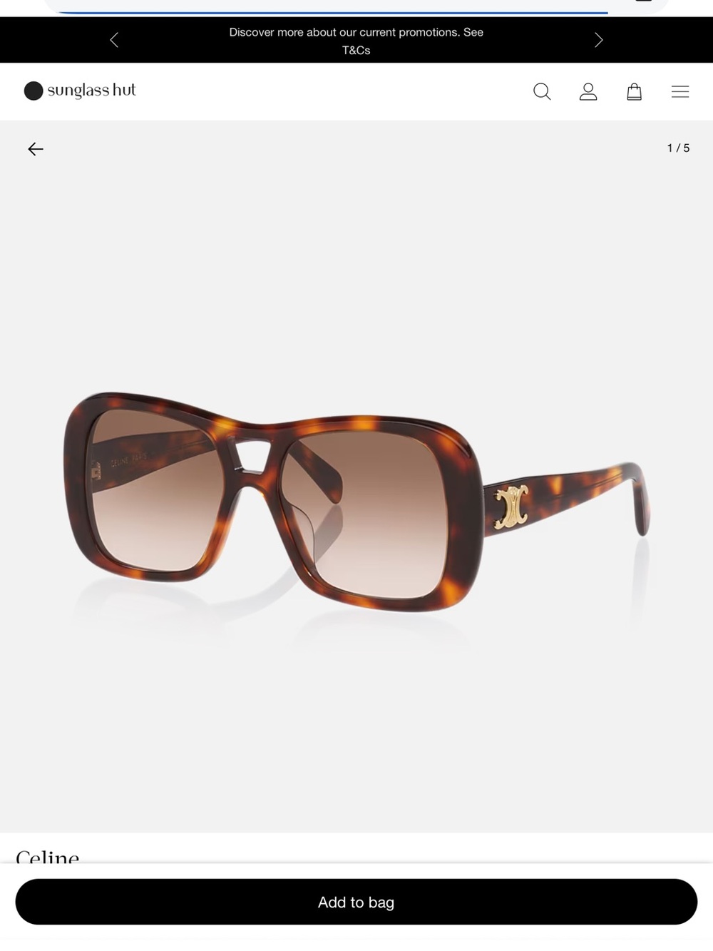 Celine Tortoiseshell Square Sunglasses with Gold Logo - Picture 2 of 9
